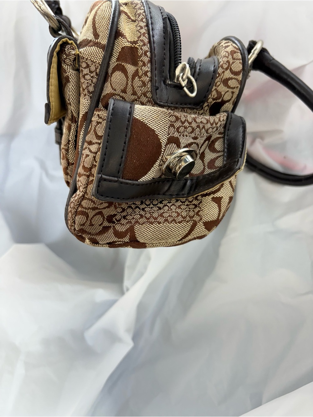 Coach Brown Logo-Print Satchel with Buckle Accent - Picture 5 of 6
